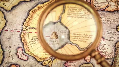 vintage magnifying glass lies on the ancient map of the north pole (also hyperborea).