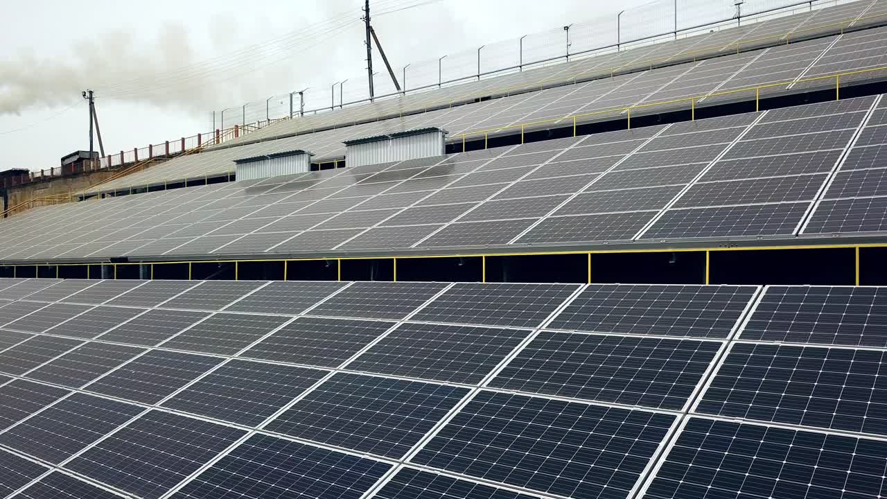 Solar panels. Power station. Blue solar panels. Solar farm. Source of ecological renewable energy.