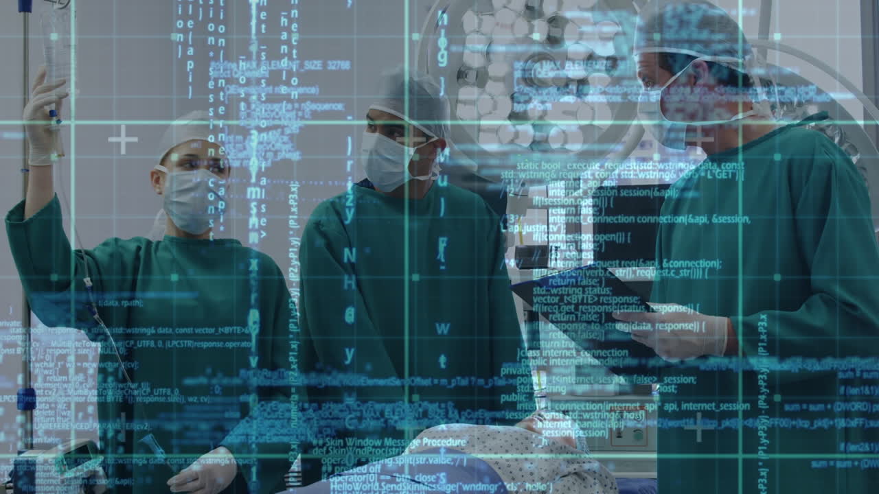 수술 중에 다양한 의사들에 대한 데이터 처리의 애니메이션