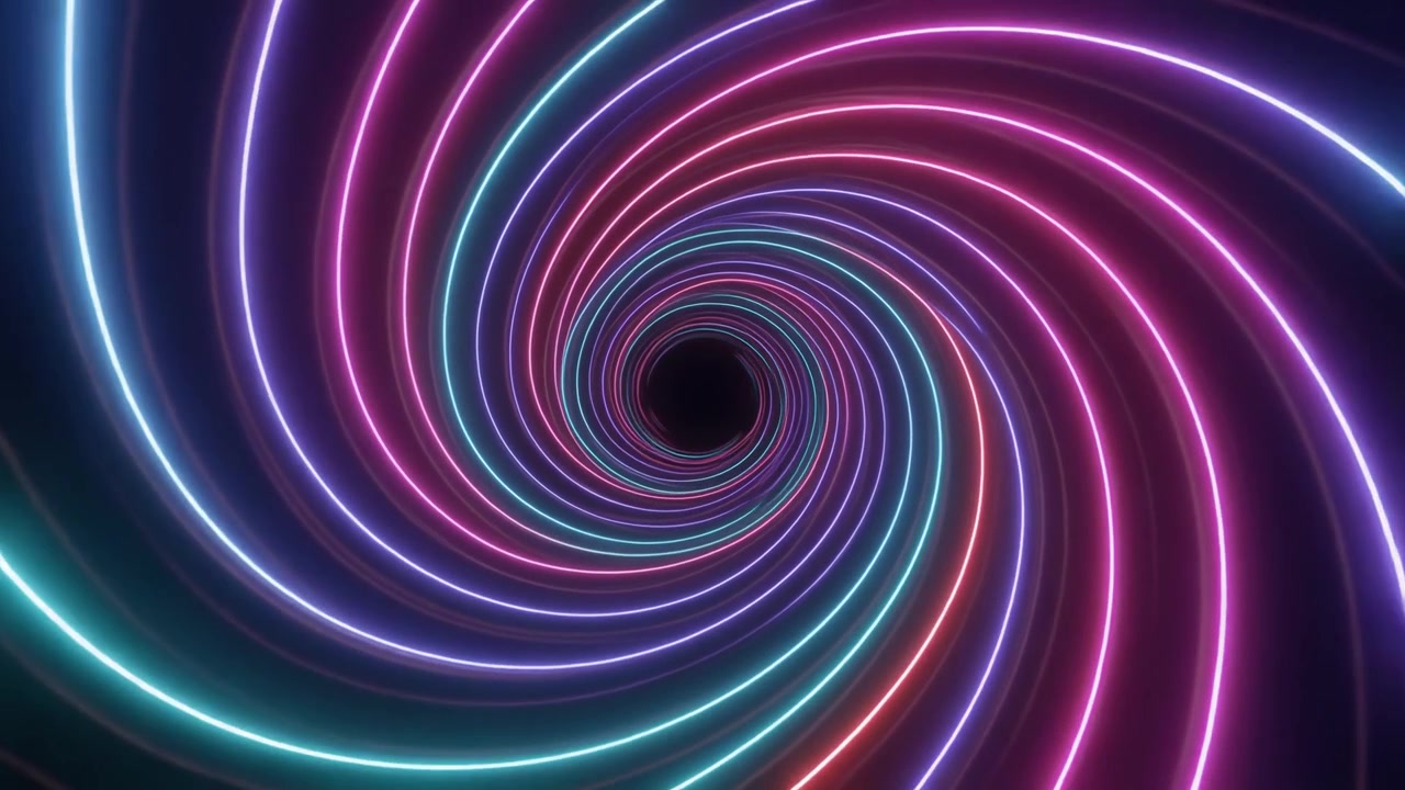 Abstract Neon Spiral Tunnel with Glowing Pink and Blue Light Lines