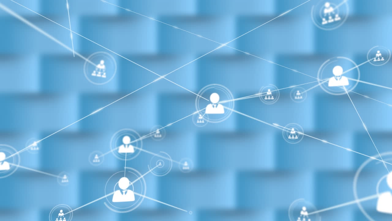 파란 벽돌 배경에 사용자 아이콘과 연결 네트워크의 애니메이션