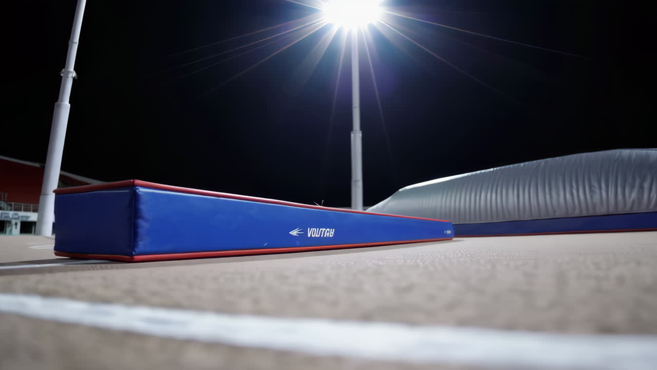 Long Jump Run-Up and Landing Pit at Night
