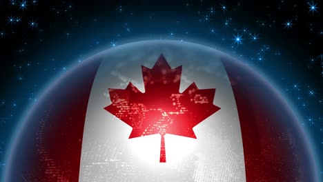 bandera de canadá enlazada en el planeta tierra. abstracción de un globo con los contornos de los continentes.