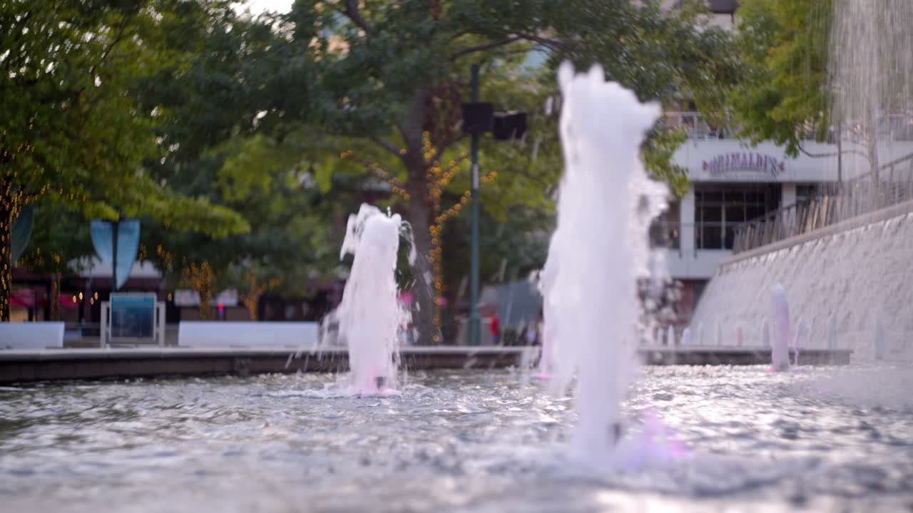 Shot of a water fountain in an some what empty square in The Woodlands, Texas