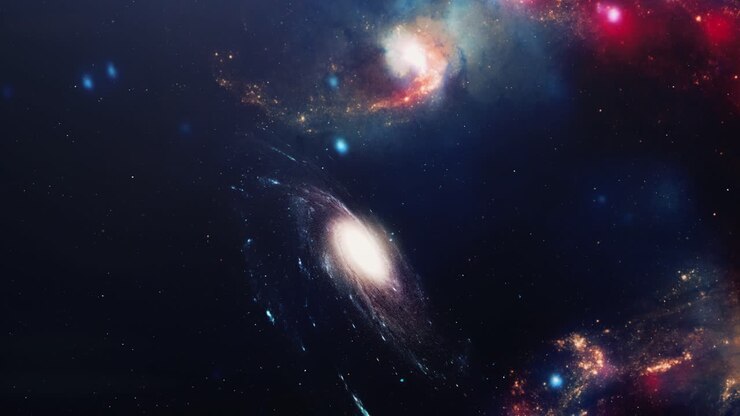 galassia 4k che si libra tra le nuvole della nebulosa nell'universo