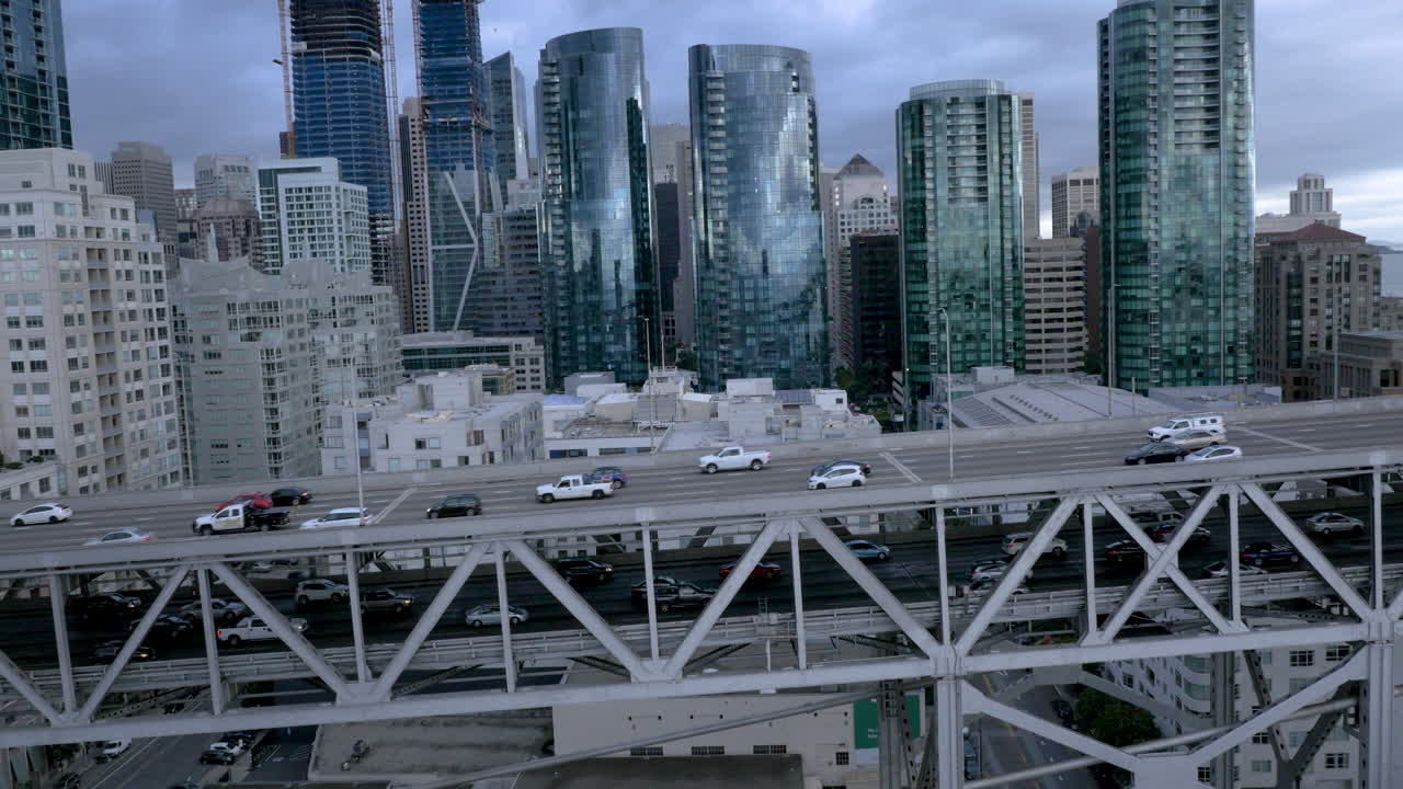 Urban Cityscape with Highway and Modern Skyscrapers