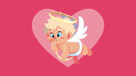 feliz tarjeta de día de san valentín con el ángel cupido volando en el corazón