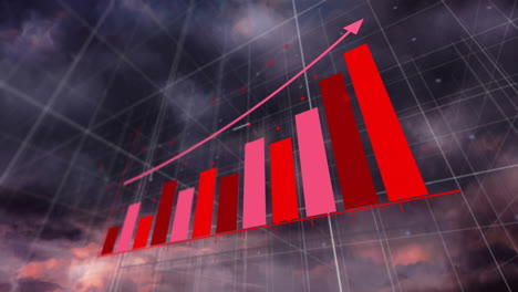 animation of financial data processing over clouds on sky