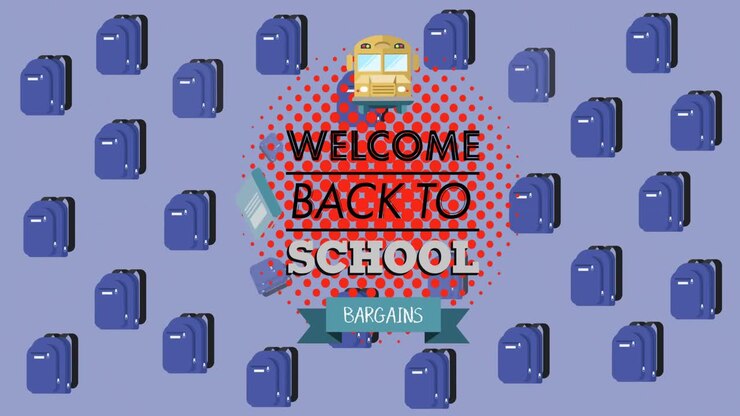 Animation of back to school text over school items icons
