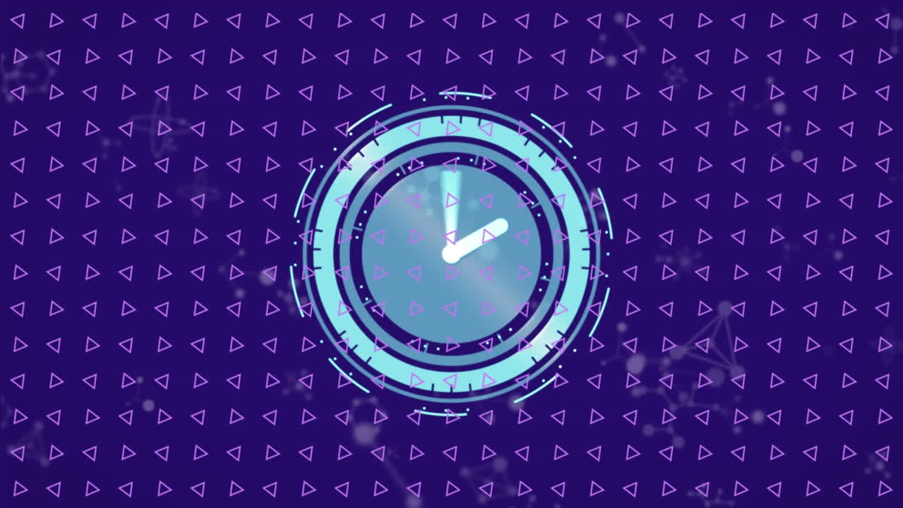 Animation of clock ticking with rows of pattern on purple background