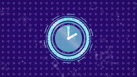 animation of clock ticking with rows of pattern on purple background