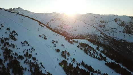 Sunset-on-french-pyrenees-filmed-with-a-drone,-Bonascre