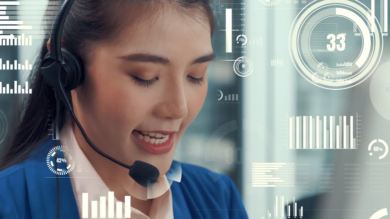 Premium stock video - Customer support call center provide data with ...