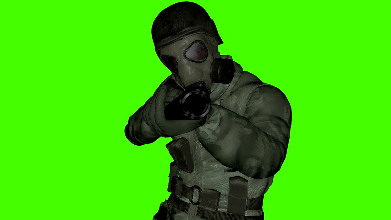 soldado con una pistola pantalla verde bucle de animación 3d