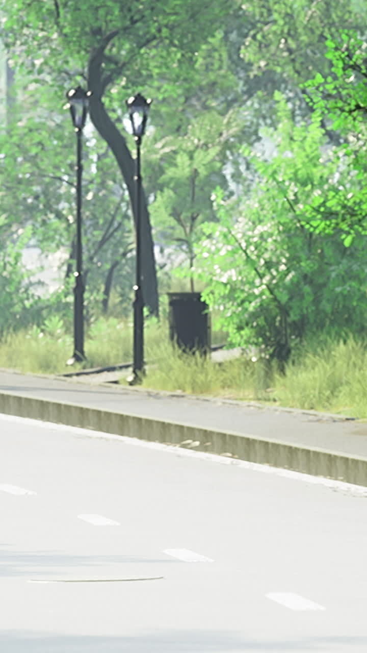 Lush green pathways invite tranquility in urban landscape under bright sunlight