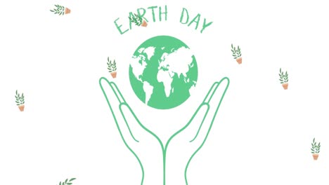 animation of earth day text over globe and hands