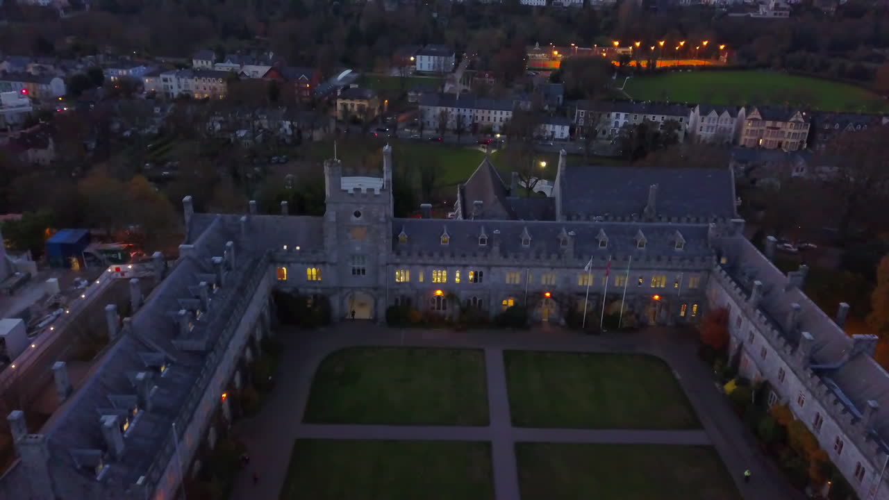 University College Cork, Ireland. Main Quad. Drone at Dusk4K 29fps