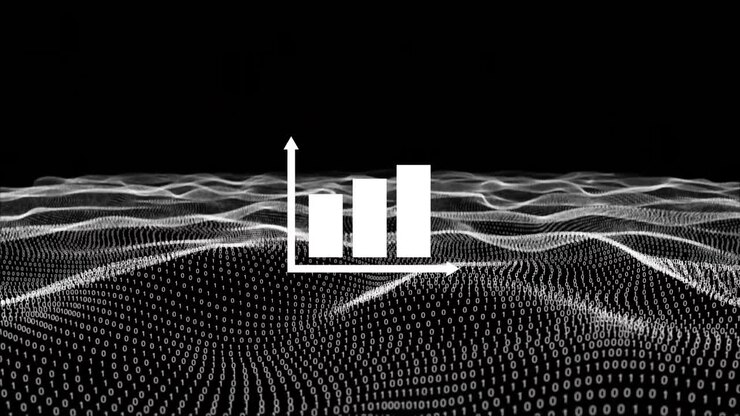 Animation of graph over science wave on dark background