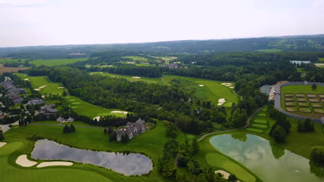 Cinematic-aerial-view-of-a-beautiful-and-lush-European-countryside