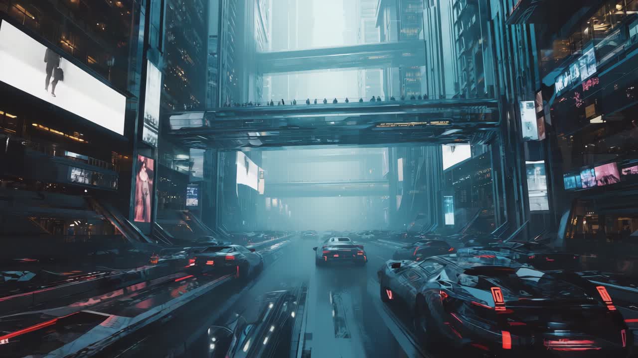 Futuristic Cyberpunk Cityscape with Cars