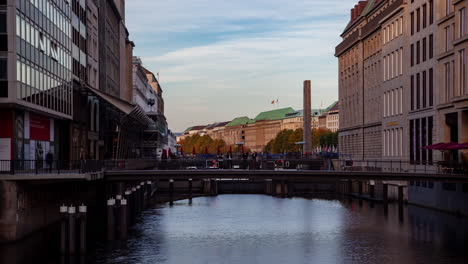 hamburg's historic canal and skyline