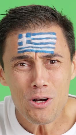 very nervous man supporting greek team during a difficult match