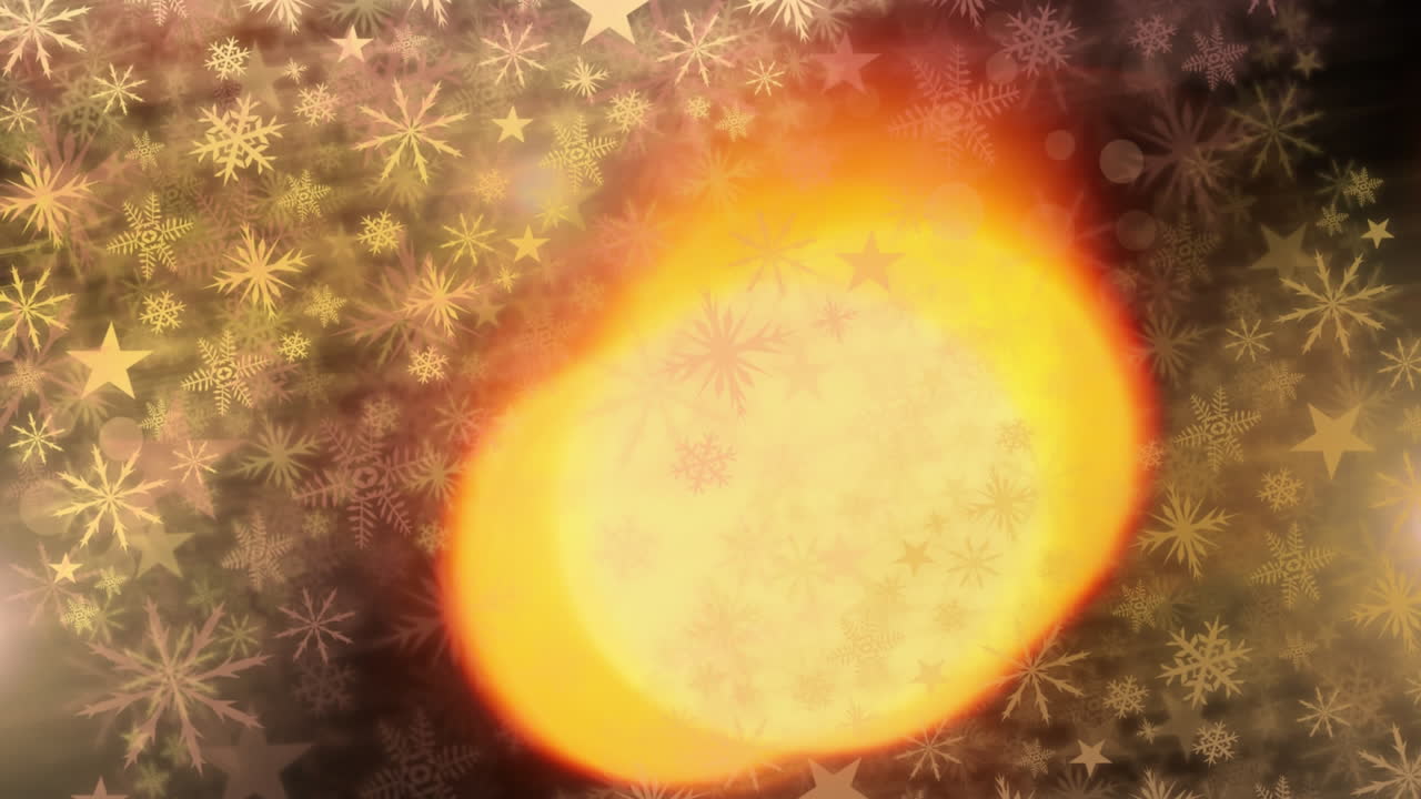 빛나는 따뜻한 불꽃과 크리스마스 눈송이