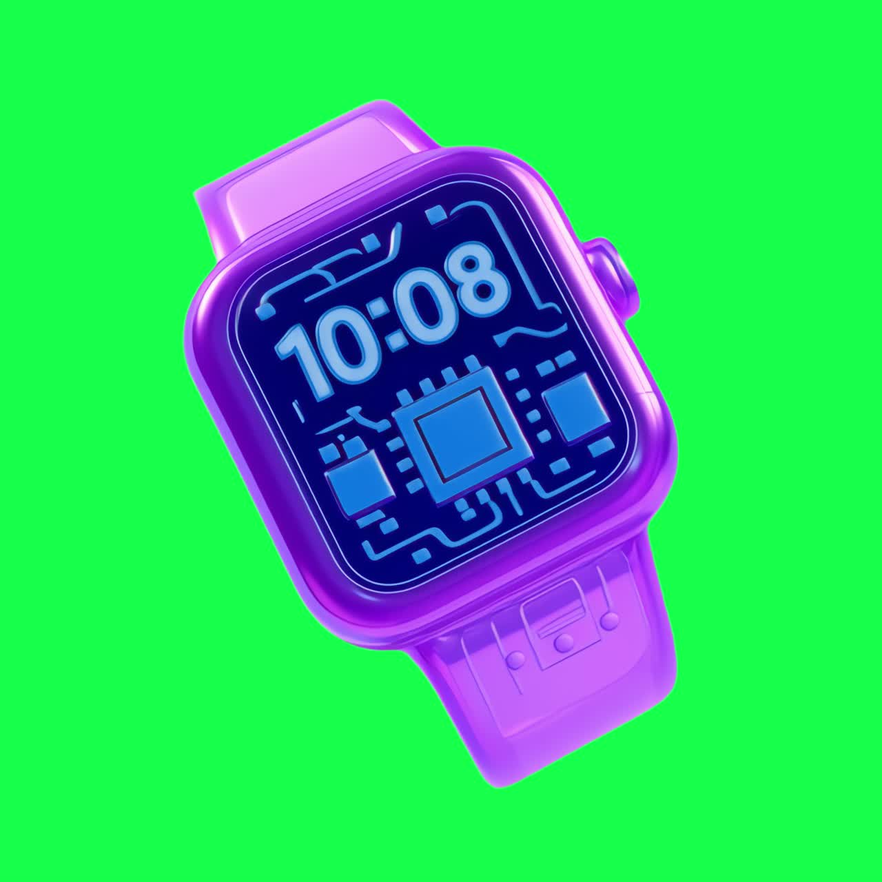 Futuristic smartwatch with digital display animation, transparent 4K video, green screen