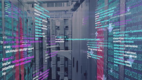 Animation-of-data-processing-with-arrows-over-server-room