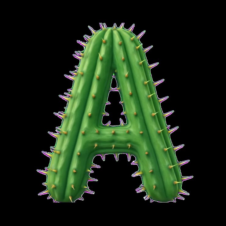 Risorsa isolata di animazione con design a forma di lettera A con cactus, video 4K trasparente, canale alfa, ProRes 4444