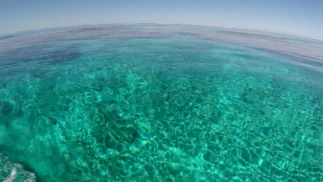 Cabezas-De-Coral-Sumergidas-En-La-Laguna-Del-Atolón-Con-Una-Suave-Estela-De-Barco,-De-Mano