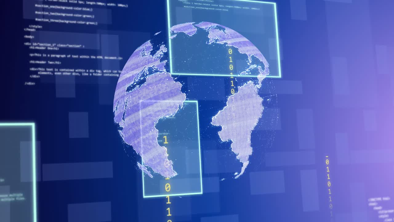 animación del globo y procesamiento de datos en pantallas digitales