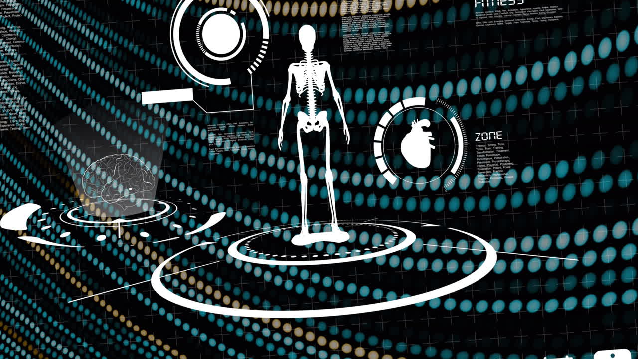 초록색과 노란색 선으로 검은색 바탕에 과학적 데이터의 애니메이션