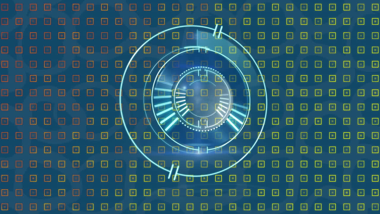 Animation of futuristic digital interface with circular design on geometric pattern