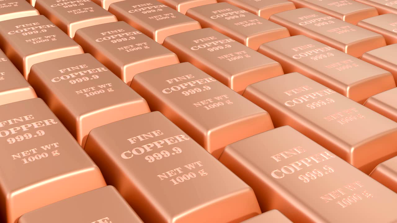 구리 ingots 배경, 루프 애니메이션, 3d 렌더링