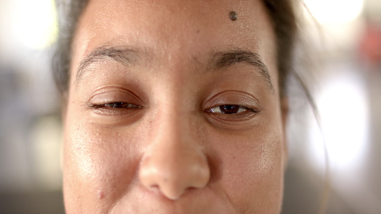 Close-up of woman portrait during disability rehabilitation therapy