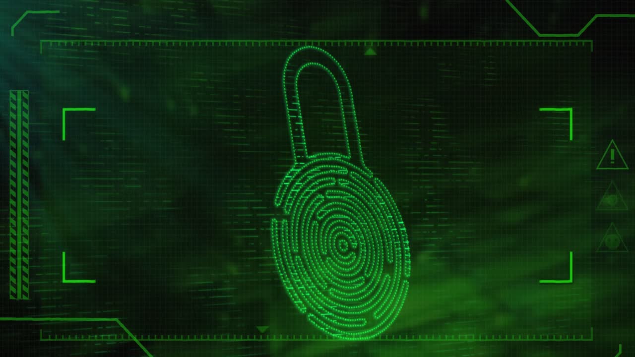 Animation of hud screen with padlock on abstract background