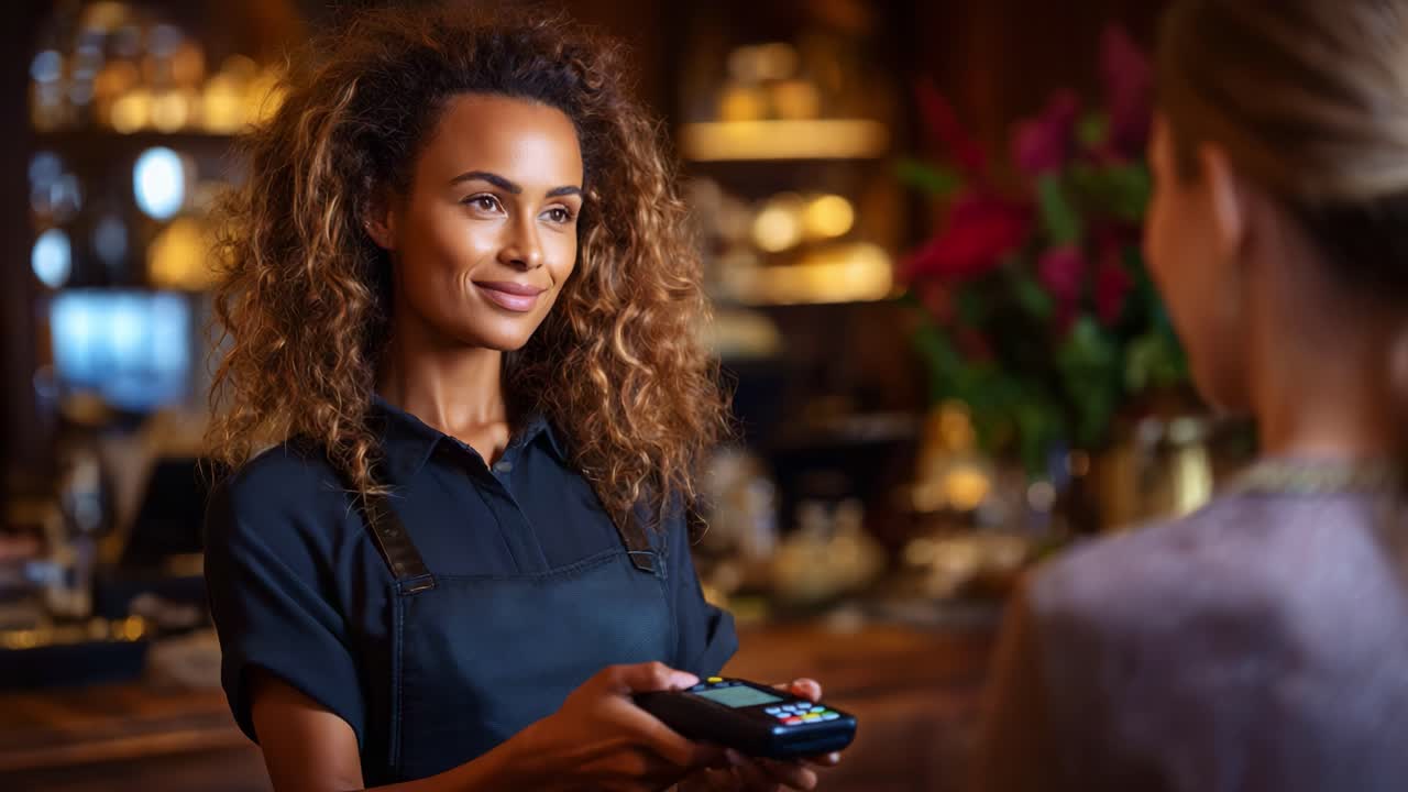 A Friendly Cashier Assisting a Customer with Mobile Payment in a Warm, Inviting Retail Space, Highlighting Modern Payment Solutions and Exceptional Service