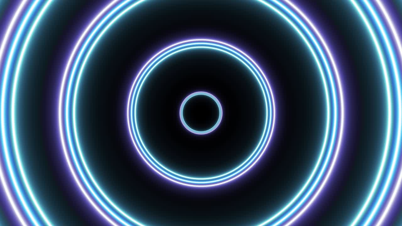 círculos ultravioletas y azules fondo gráfico de movimiento de bucle sin costuras. vuelo futurista abstracto en animación de túnel