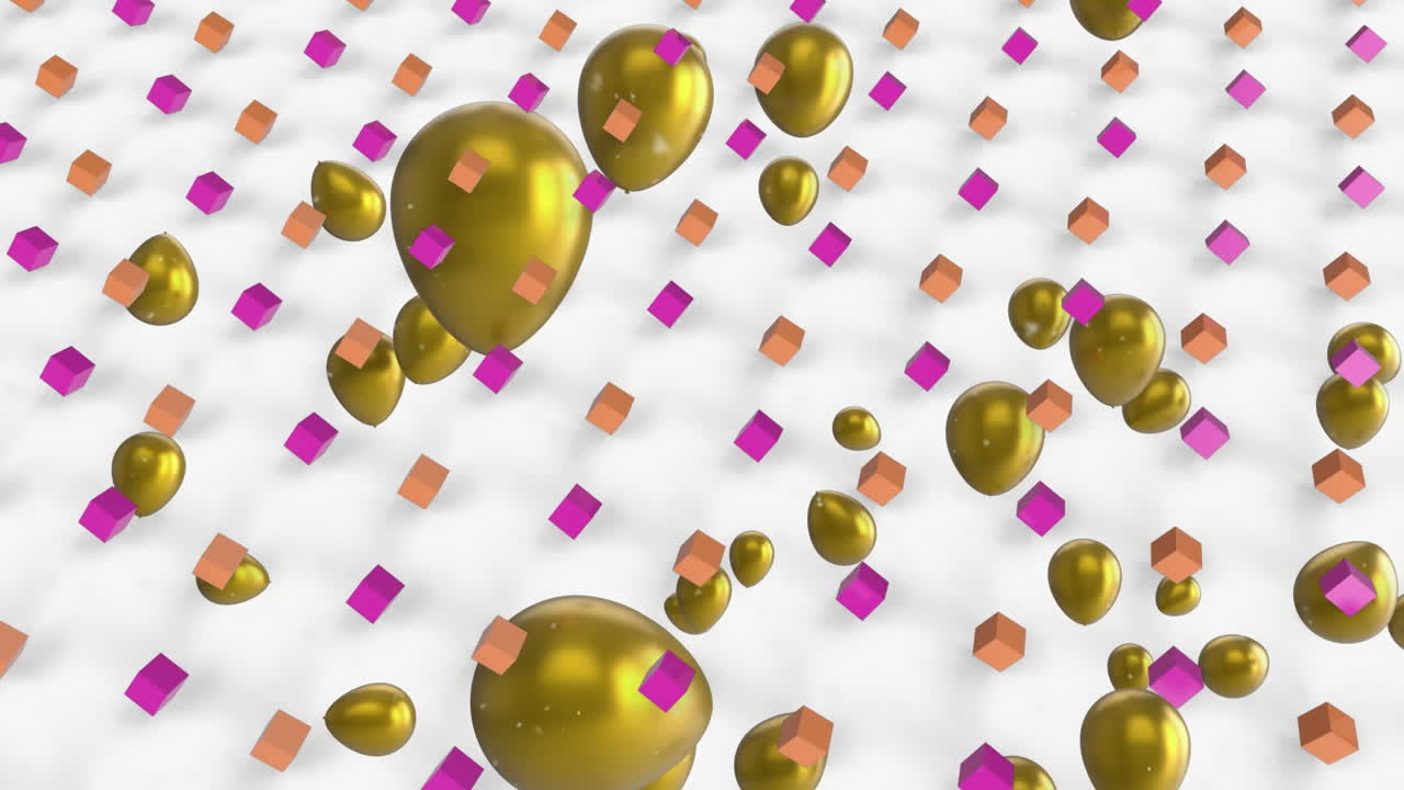 animación de confeti dorado cayendo sobre globos coloridos sobre un fondo verde
