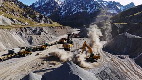 mountain quarry operation with heavy machinery
