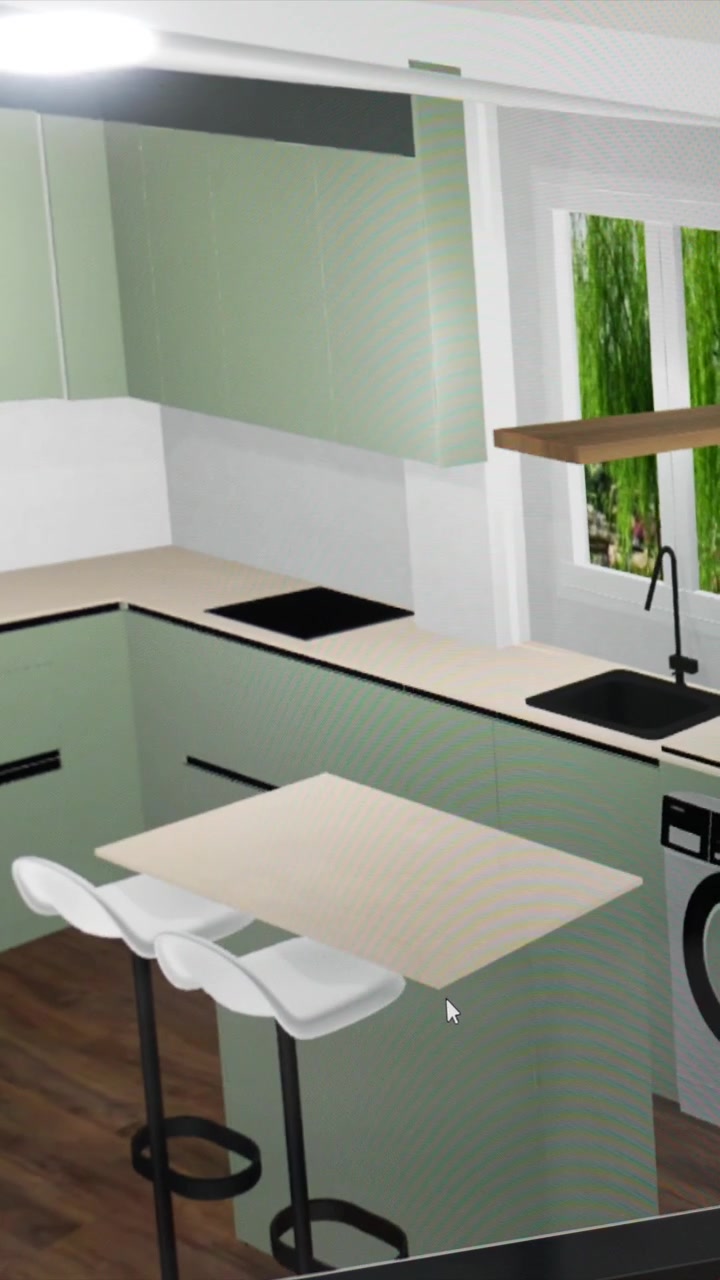 3D Rendering of a Modern Kitchen Design with Green Cabinets