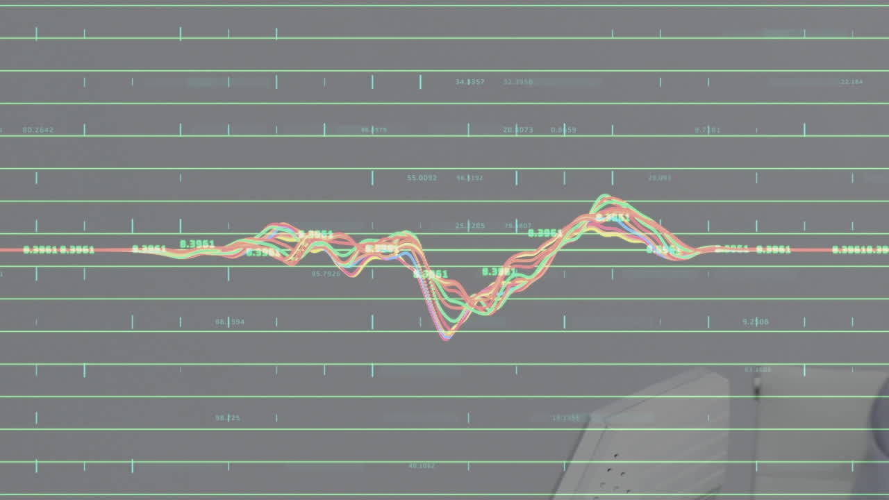 전화 헤드 ⁇ 을 사용하는 사업가 여성에 대한 데이터 처리 애니메이션