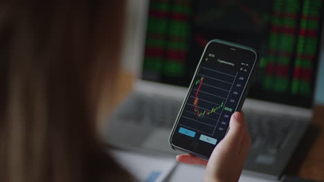 Investor-Checking-Stock-Market-Data-On-Screen-Mobile-Phone.-Asian-woman-trading-stock-market-on-smart-phone-with-stock-market-financial-screen.-cryptocurrency-price-chart-on-a-of-a-smartphone-screen