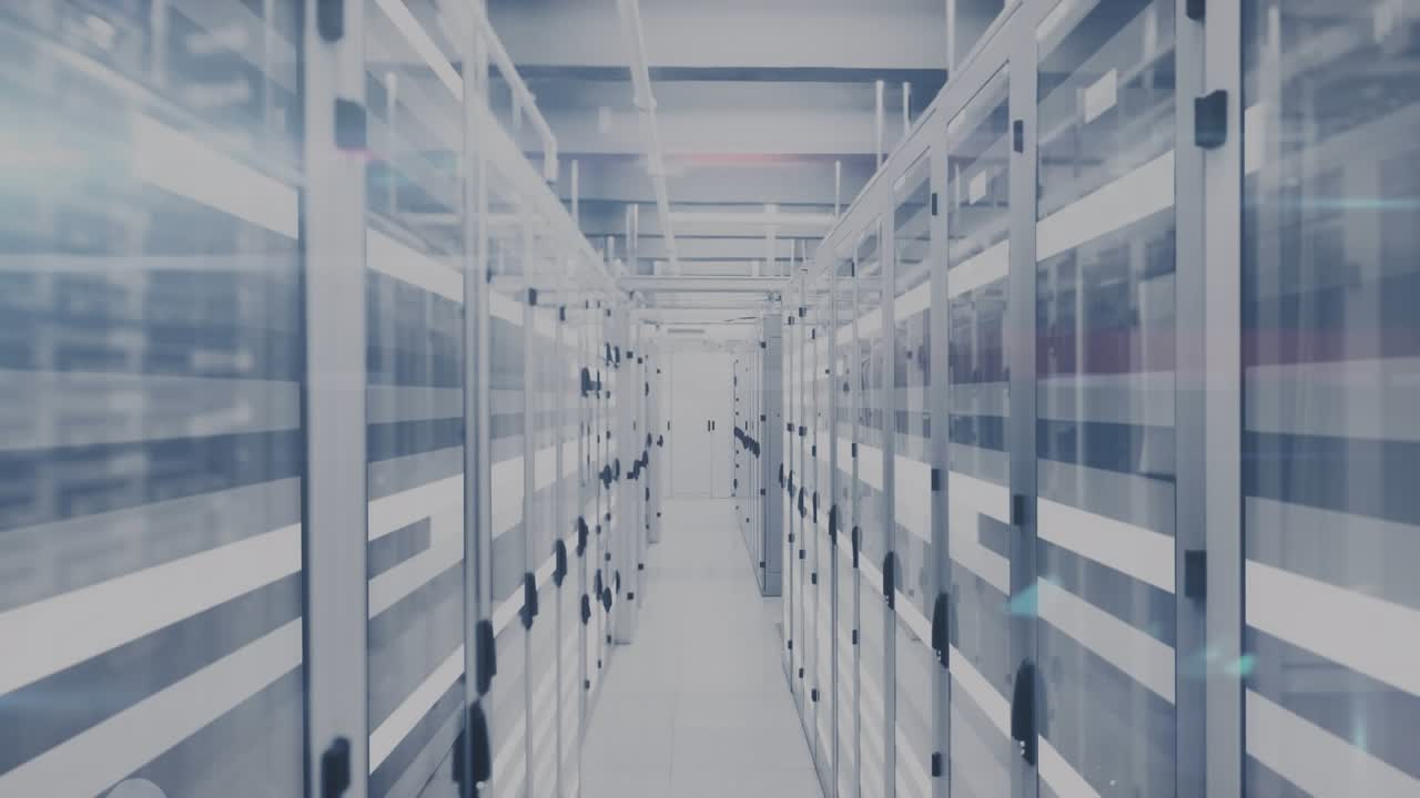 Animation of percentile symbols and moving bars on server room in background