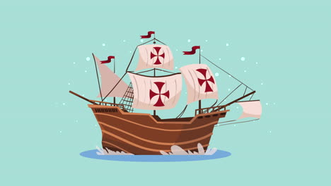 happy columbus day animation with caravel