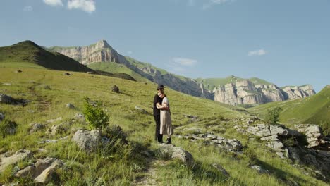 couple hugging in mountains