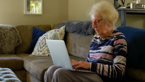 senior woman using laptop in living room 4k