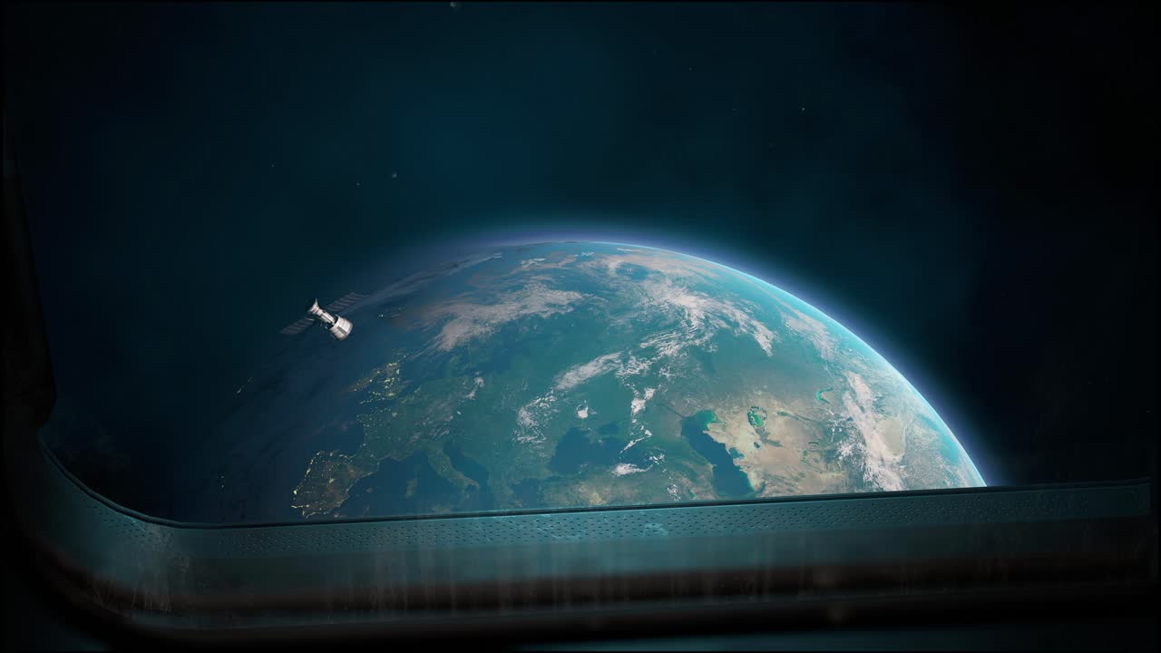Breathtaking View Of The Planet Earth As Seen From The International Space Station Porthole. Satellite Flying