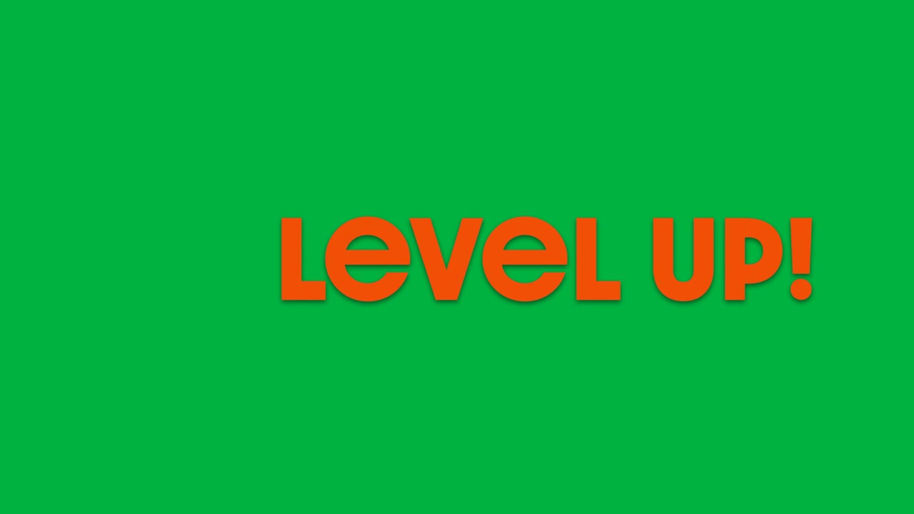 Animasi digital teks 'level up vibes' yang berlipat ganda dengan latar belakang putih.